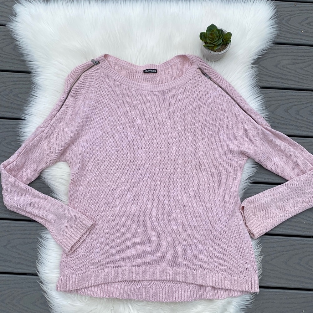 Express pink zippered cold shoulder sweater